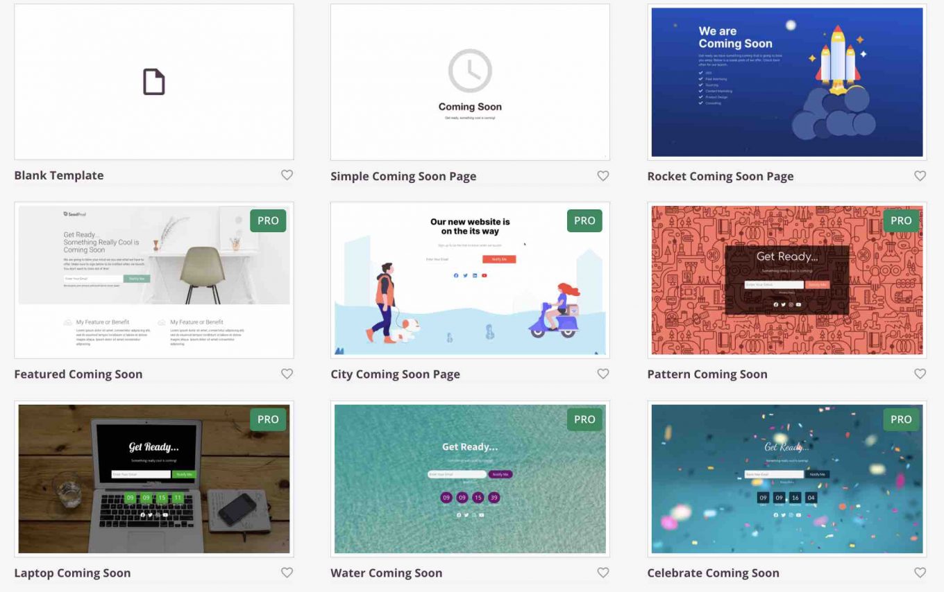 Templates proposés par le plugin de Seed Prod