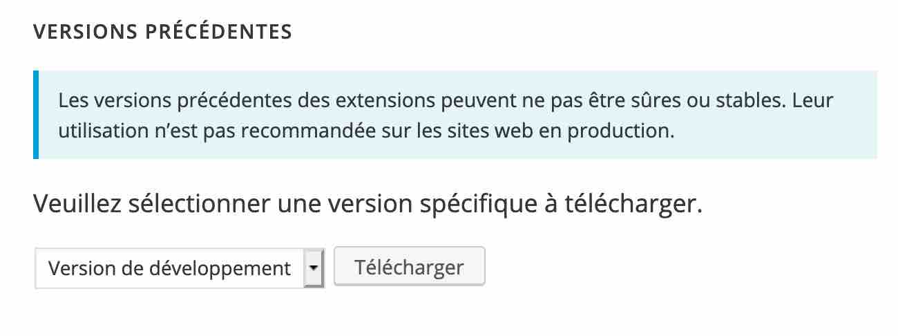 Versions précédentes d'une extension.