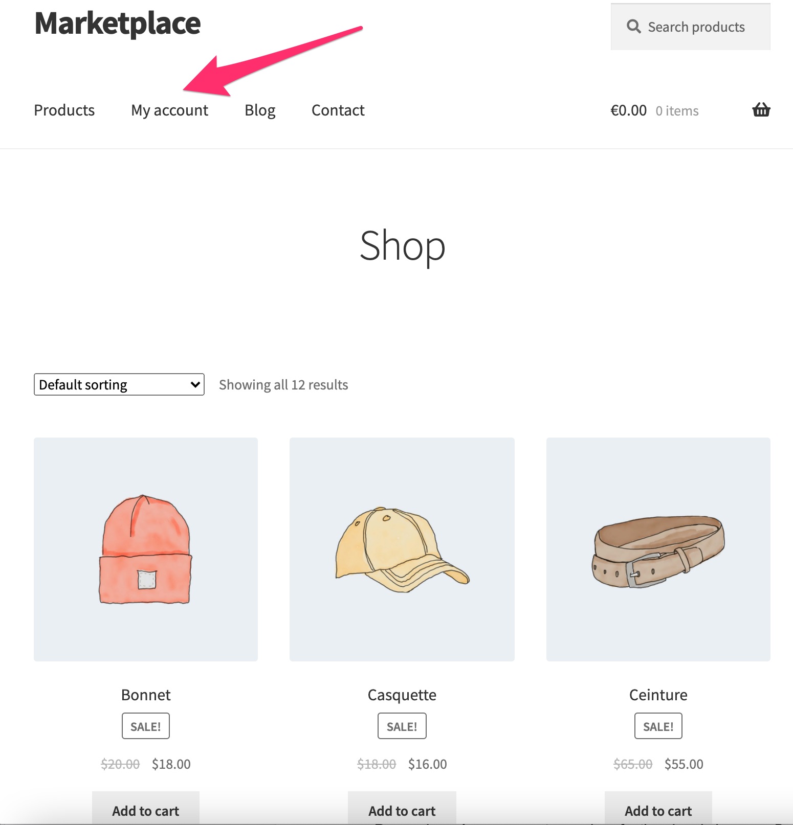 My Account tab in a WordPress marketplace menu