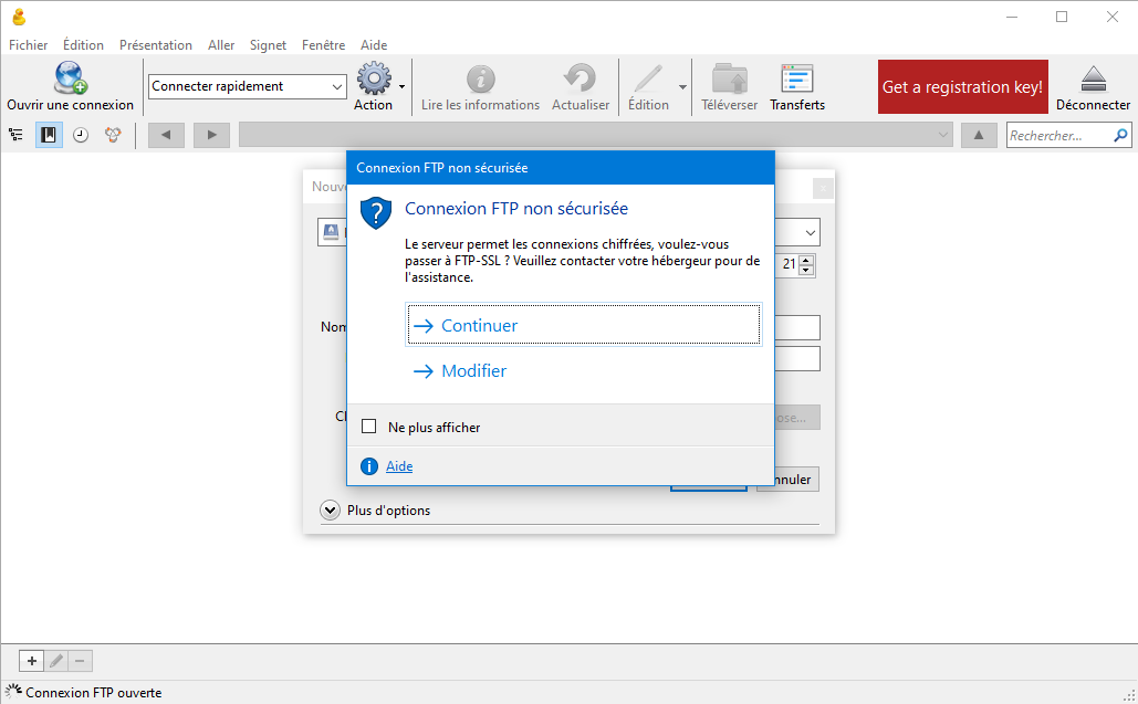Cyberduck propose automatiquement le FTPS si disponible.