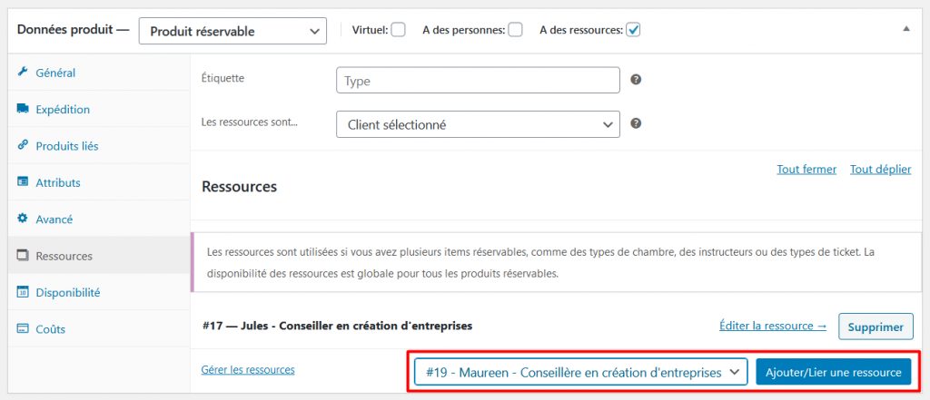 Lier une ressource