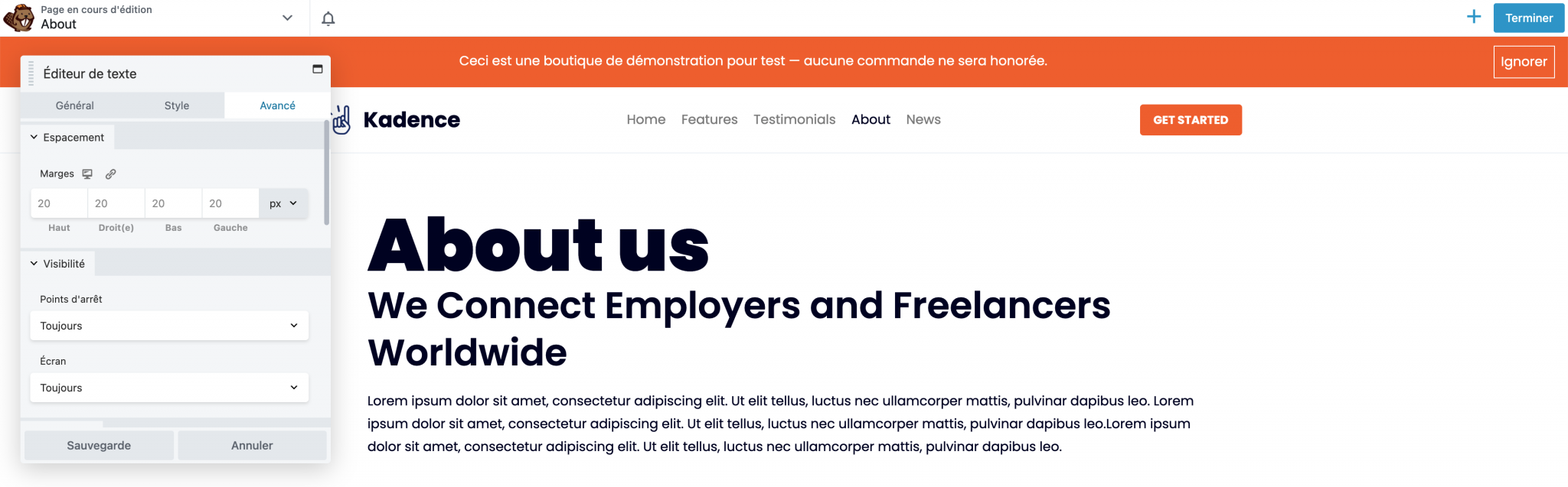 Du texte sur le constructeur de page Beaver Builder.