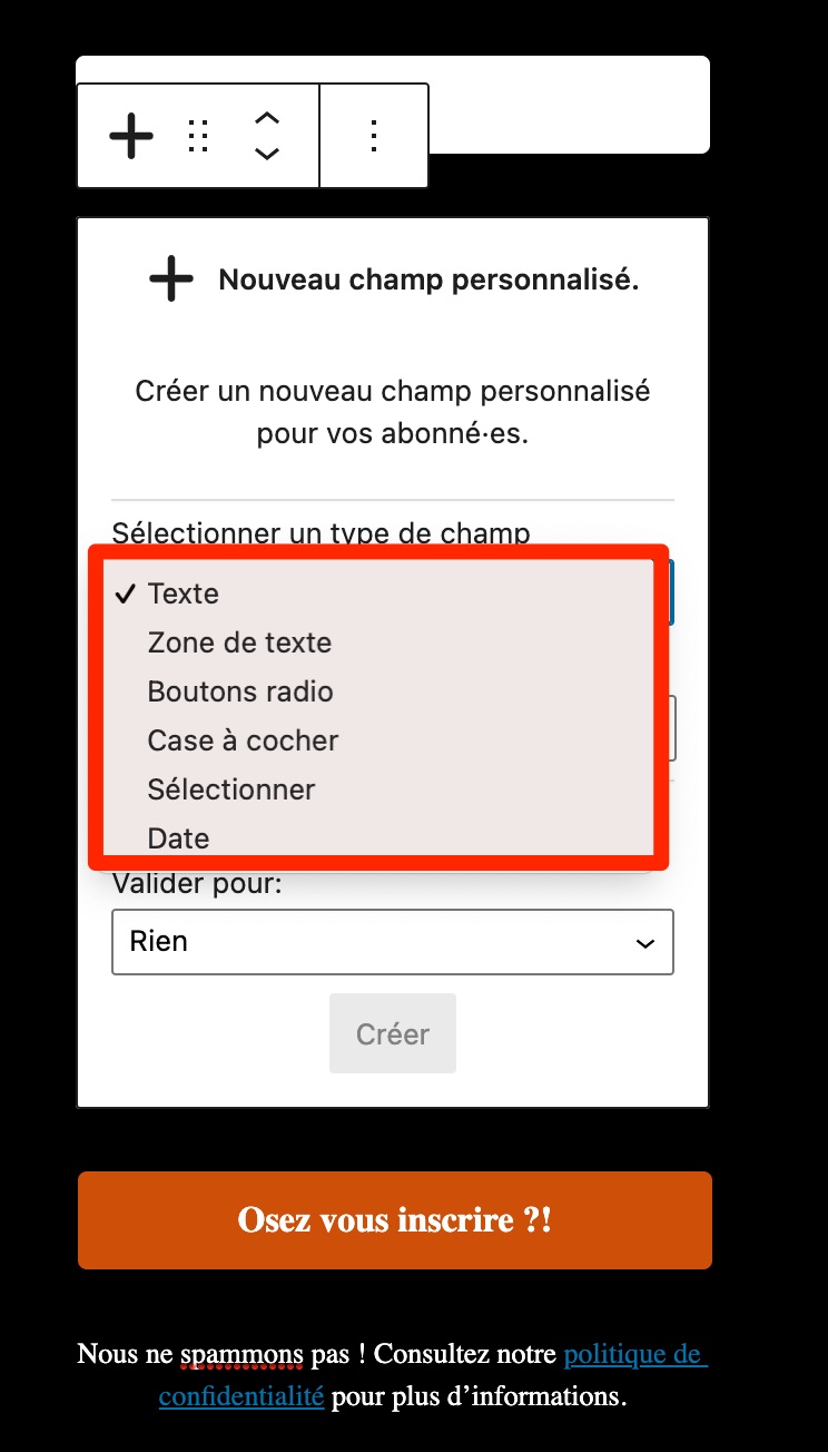 Champs personnalisés sur MailPoet.