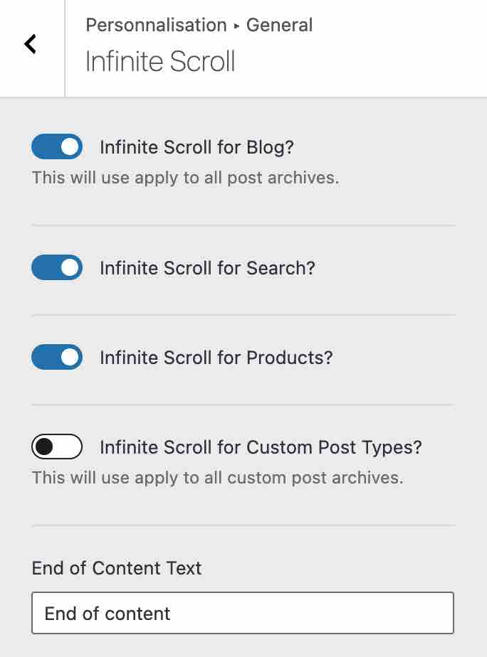 L'option Infinite Scroll.