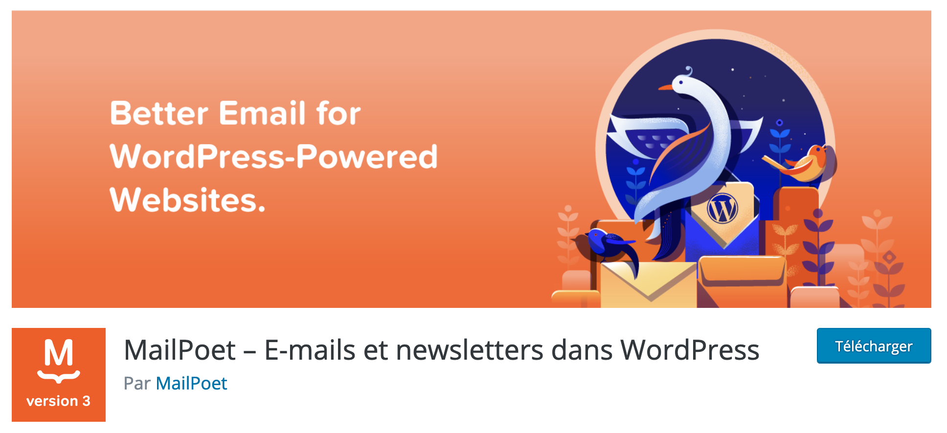 L'extension MailPoet sur le répertoire officiel WordPress.