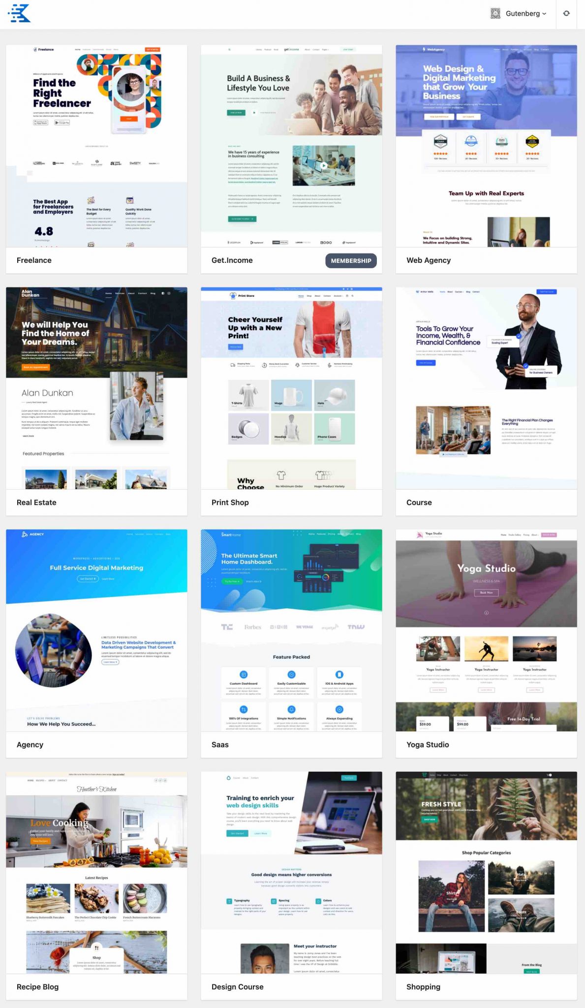 Templates pour Gutenberg sur le thème Kadence.
