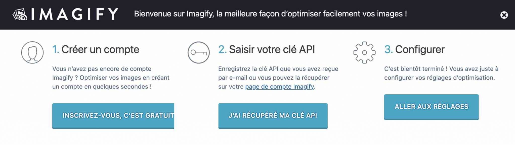 Etapes du paramétrage d'Imagify sur WordPress