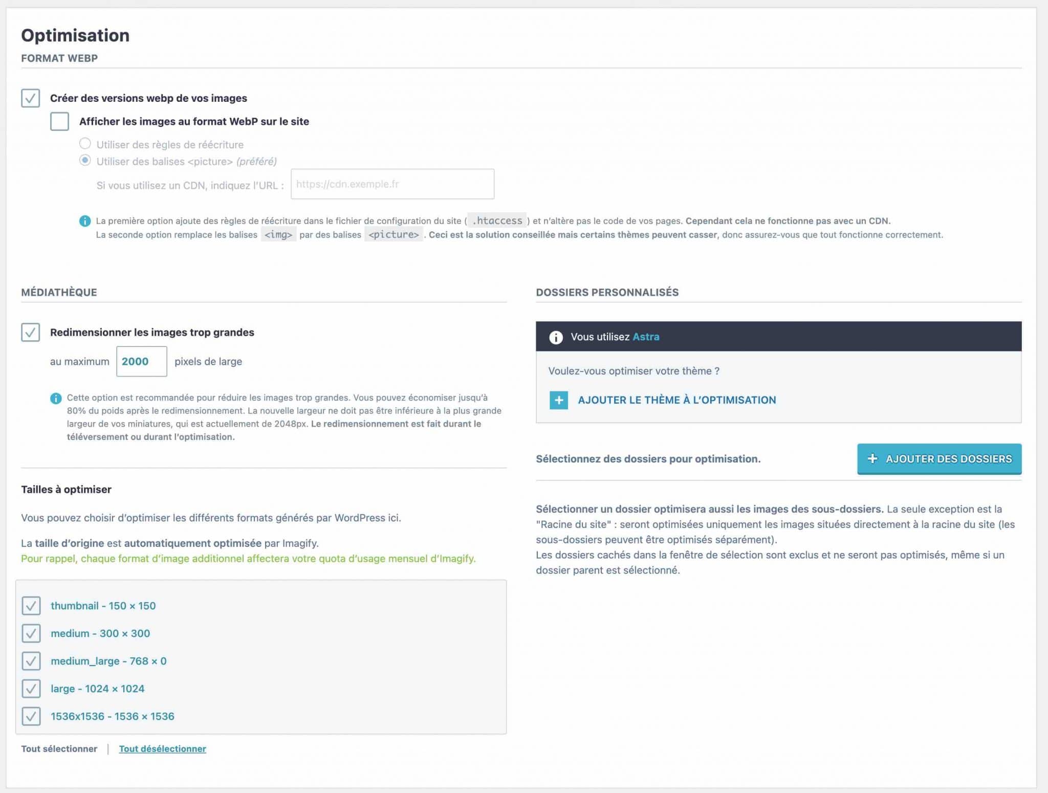 Le menu Optimisation d'Imagify sur WordPress
