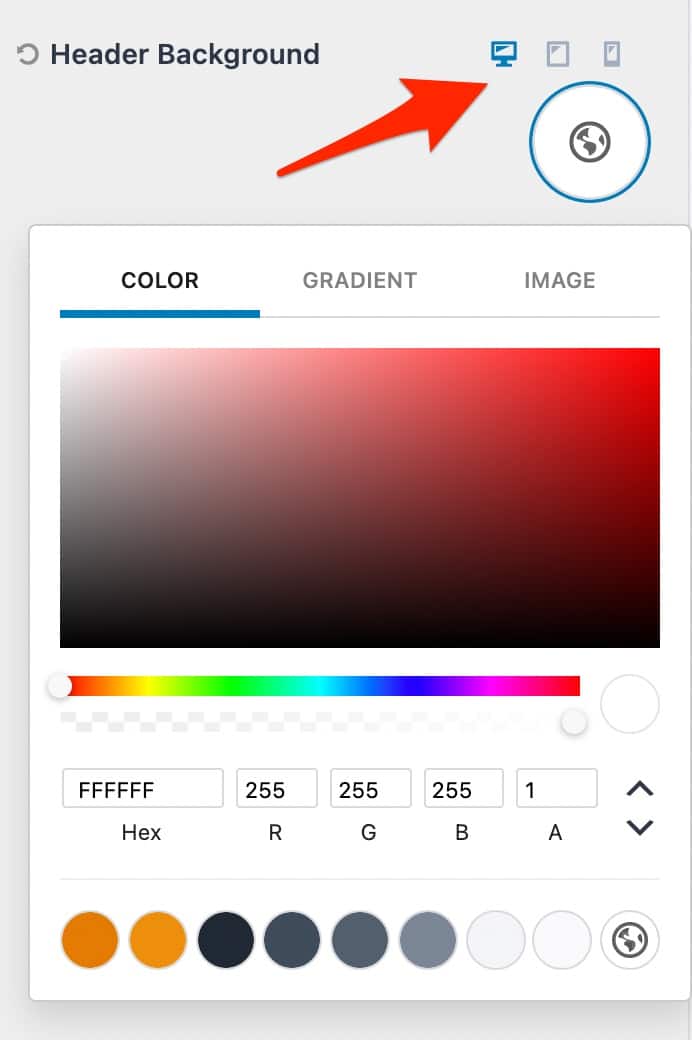 Header Background color settings for Kadence theme depending on the device
