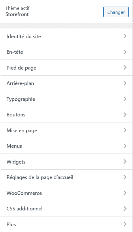 Outil de personnalisation de Storefront