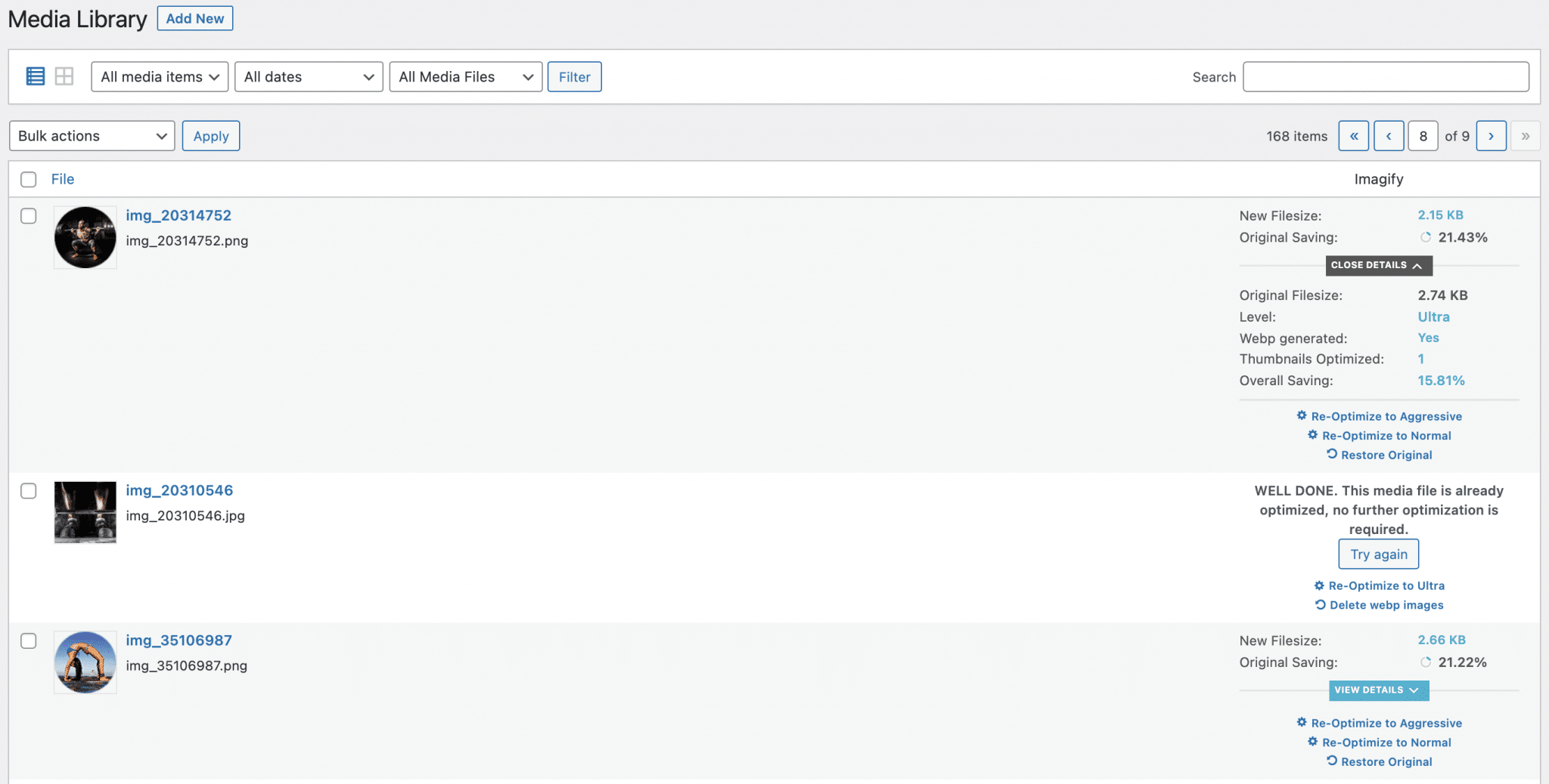 Case-by-case optimization settings on Imagify directly from the WordPress Media Library