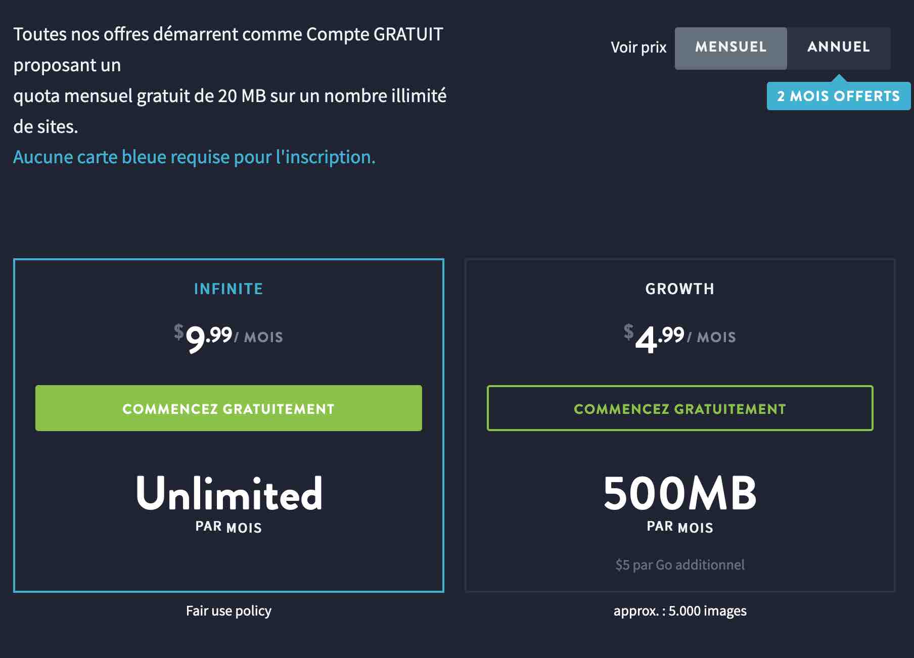 Les licences de prix d'Imagify