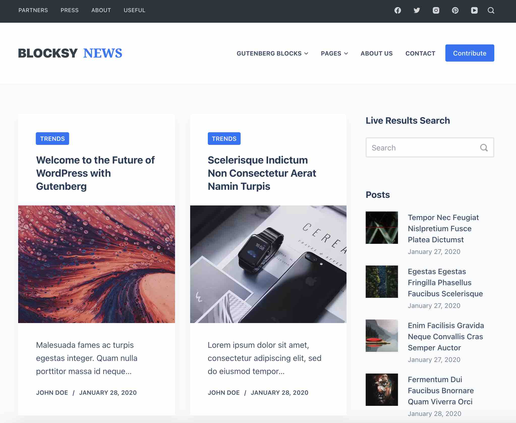 Le template Blocksy News sur WordPress.