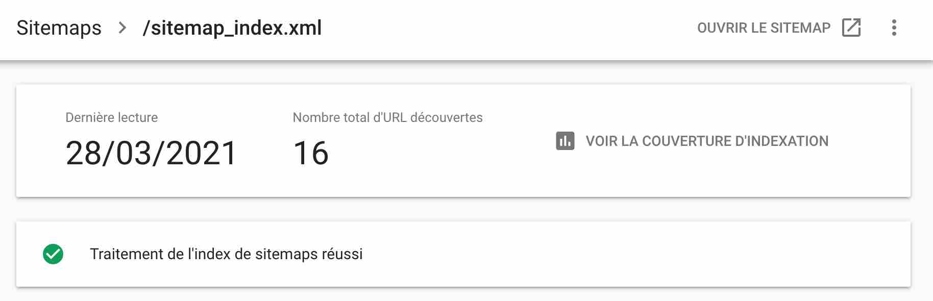 Traitement de l'index des sitemaps sur la Google Search Console