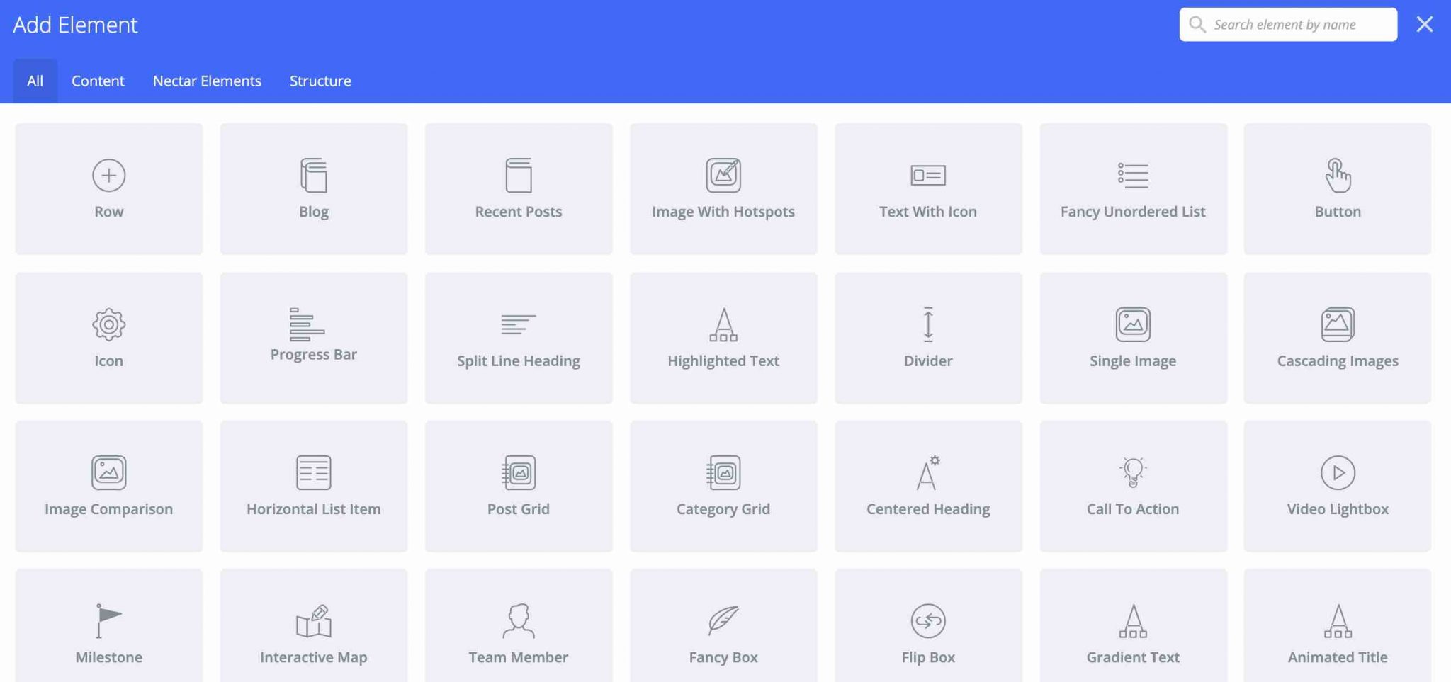 WPBakery page builder on the WordPress Salient theme to add elements.