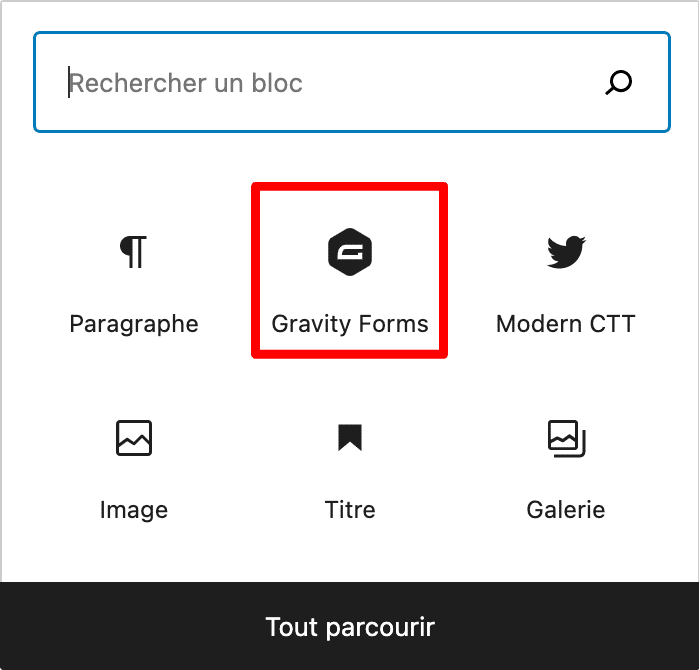 Blog Gutenberg "Gravity Forms".