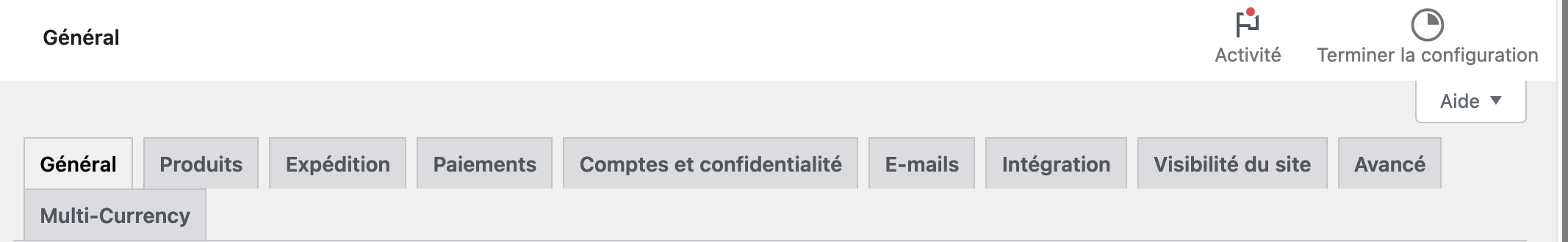 Onglet Général du plugin WooCommerce.
