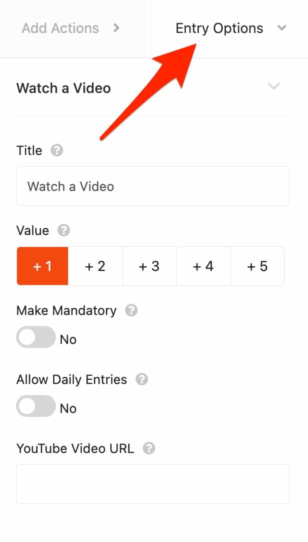 Entry Options on RafflePress plugin.