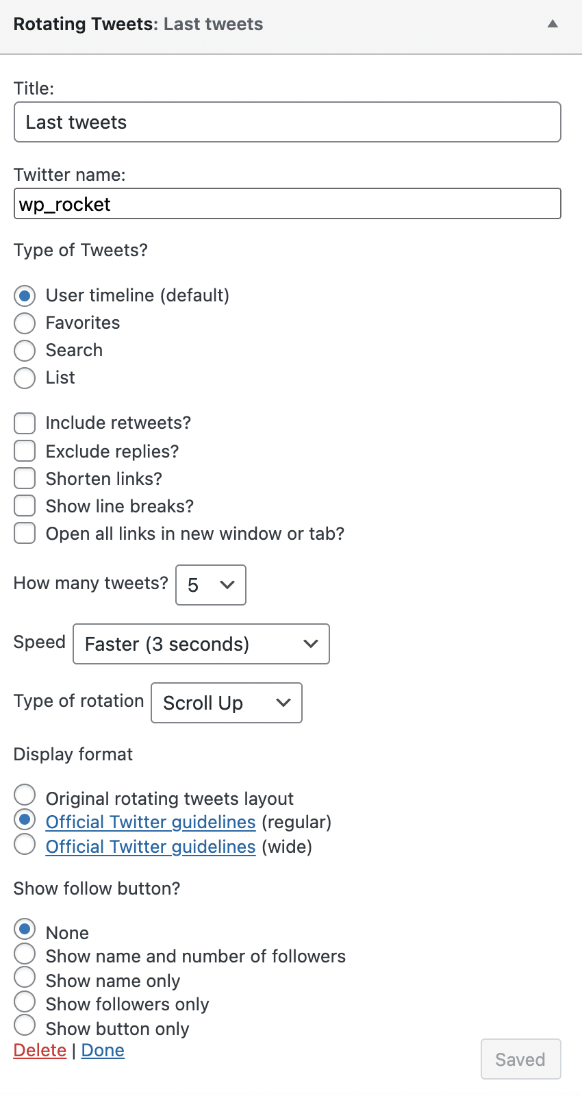 Rotating Tweets plugin widget.