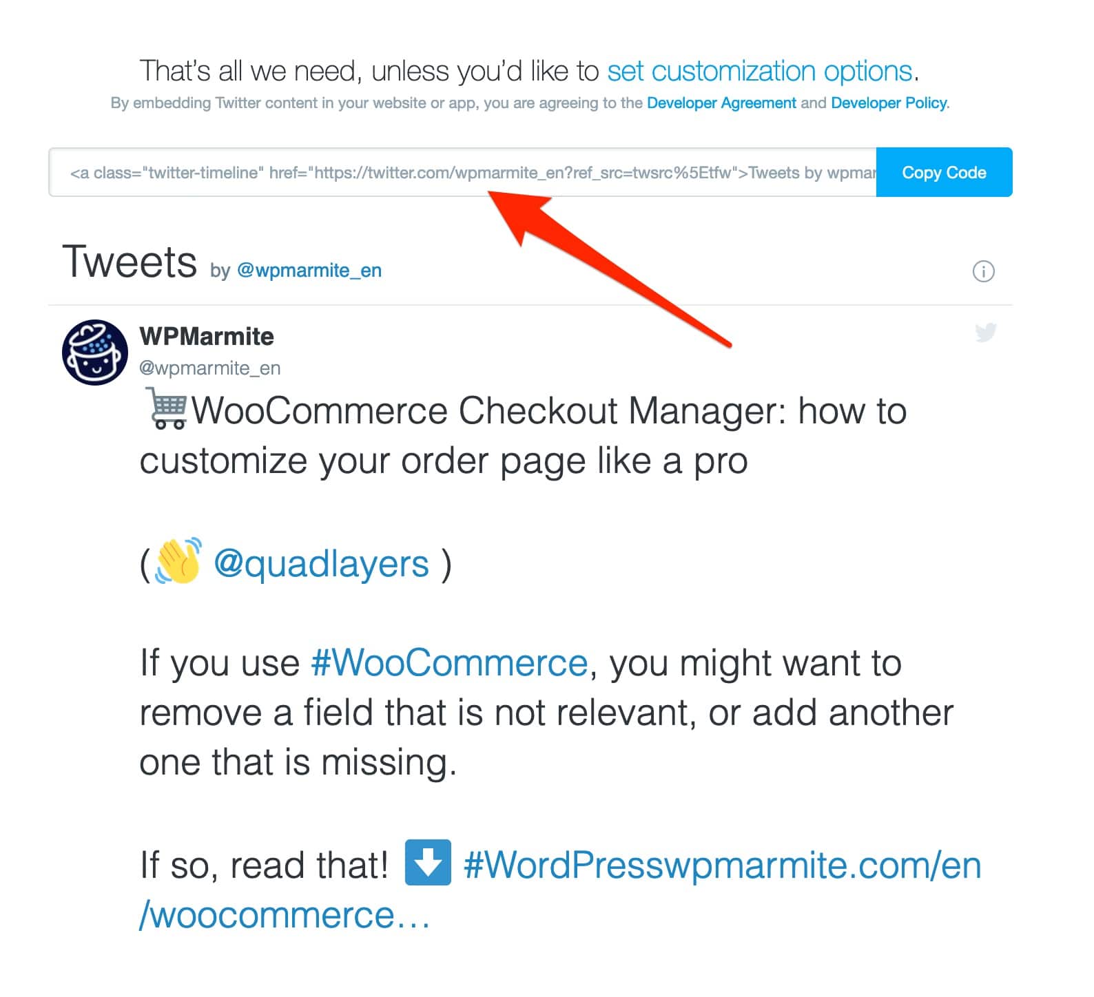 Code to copy for the Twitter Embedded Timeline.