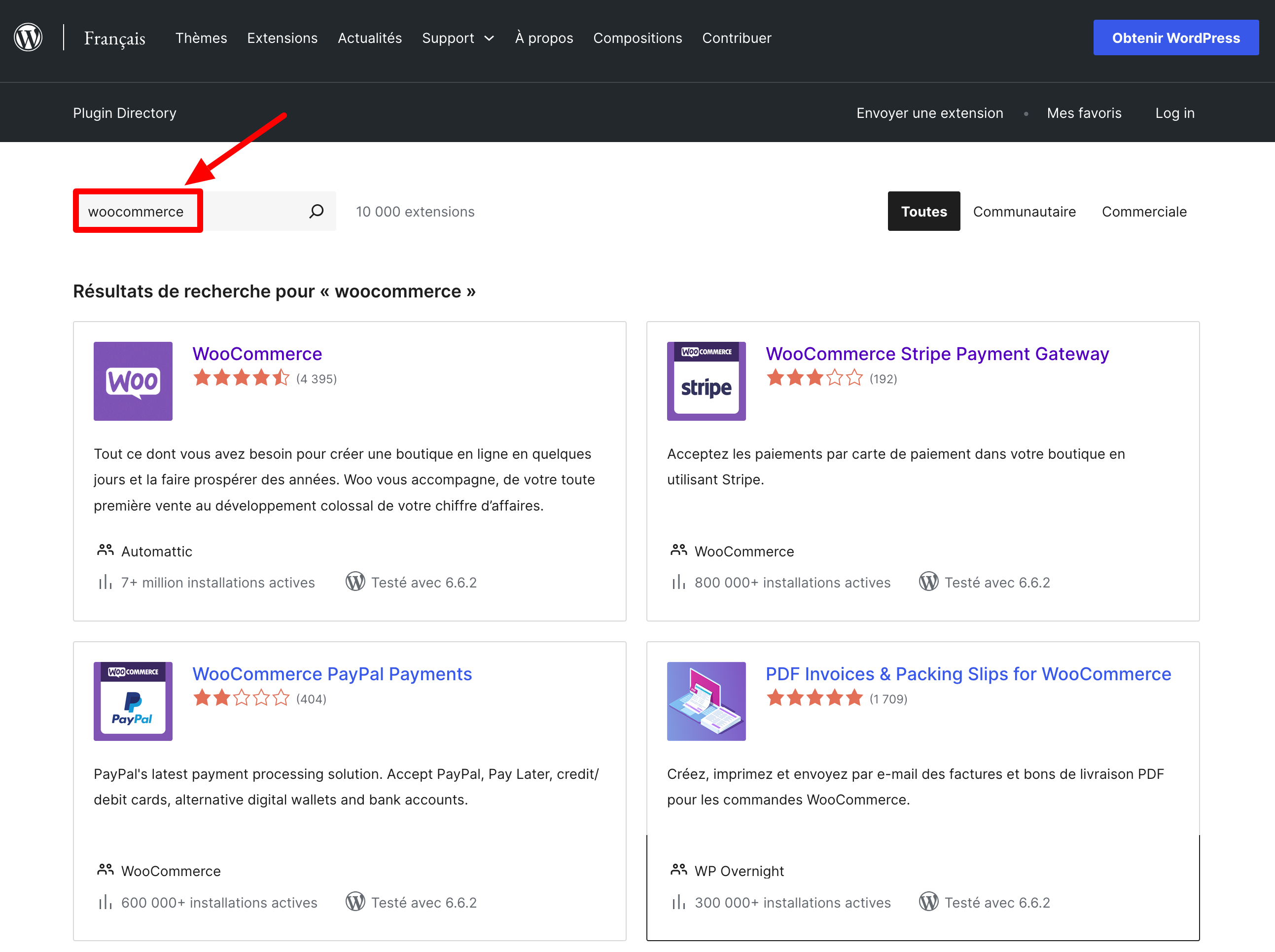 Plugins WooCommerce sur le repo WordPress.