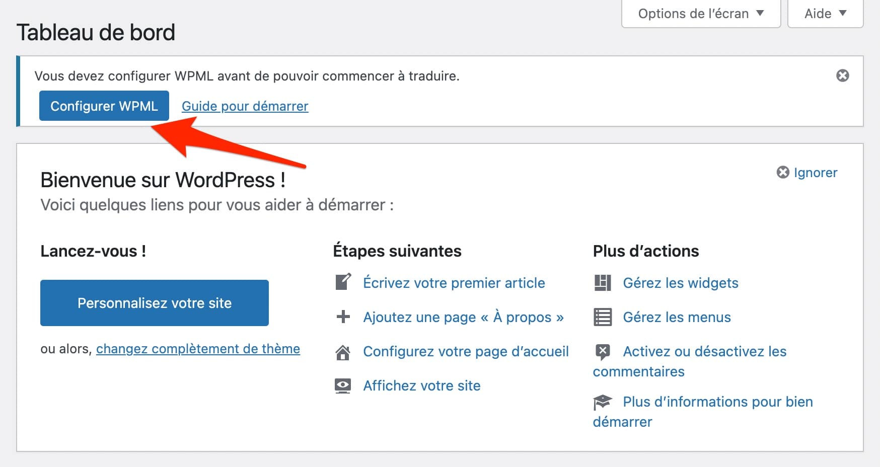 WPML sur WordPress propose un assistant de configuration.