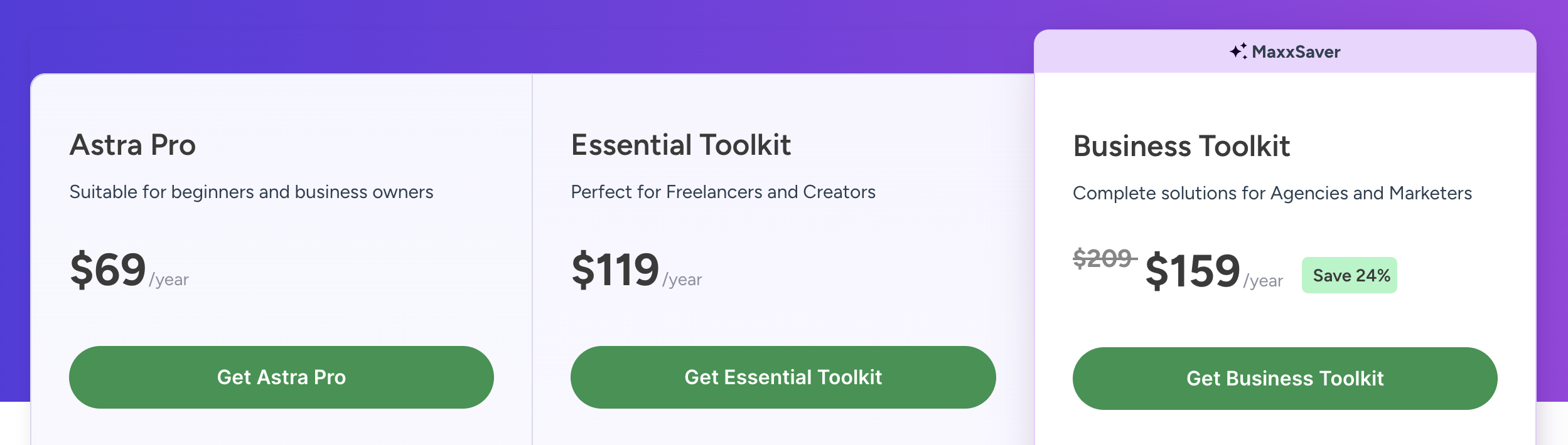 Pricing and detailed plans of Astra theme.