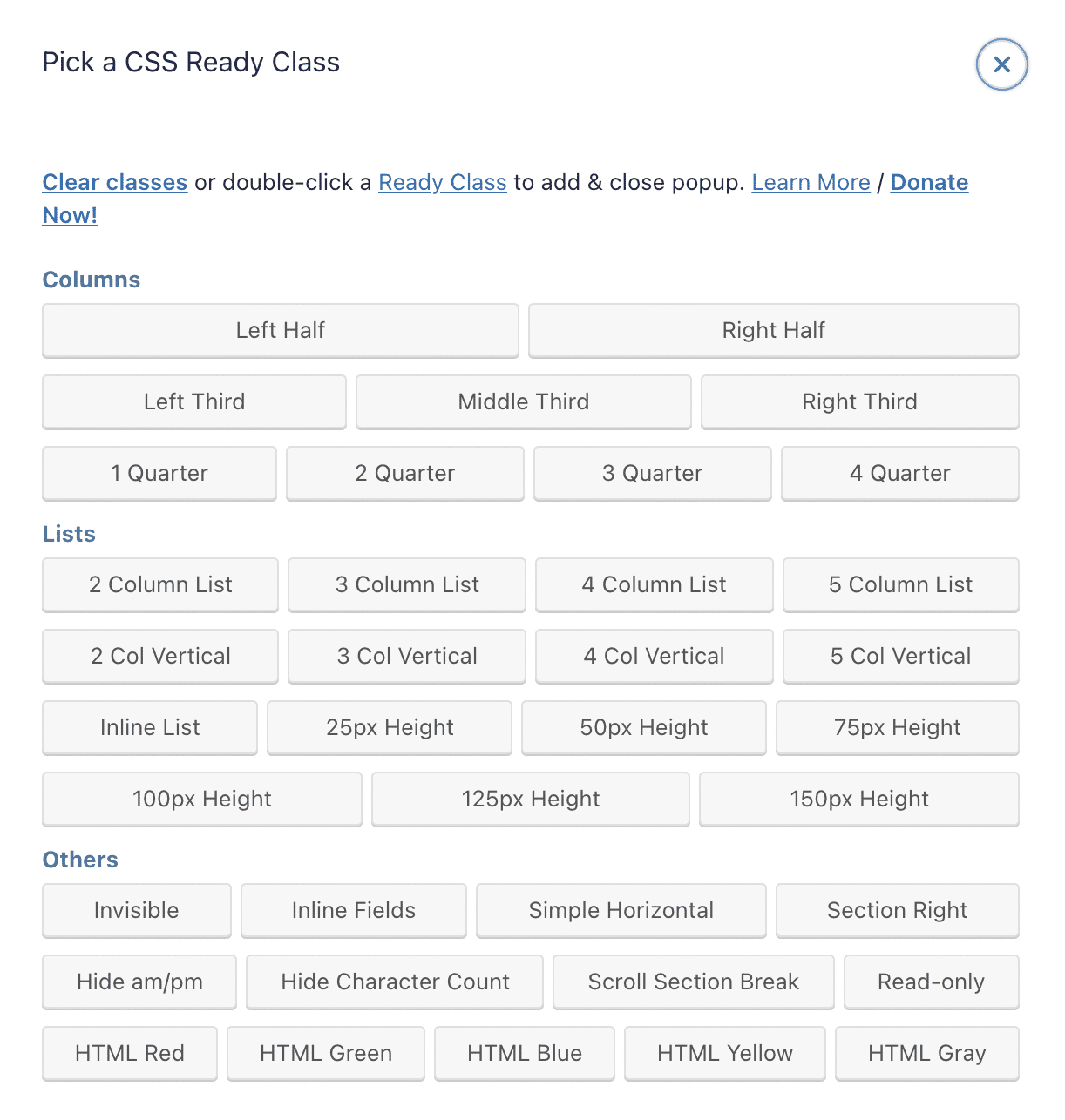 Les classes CSS en popup.