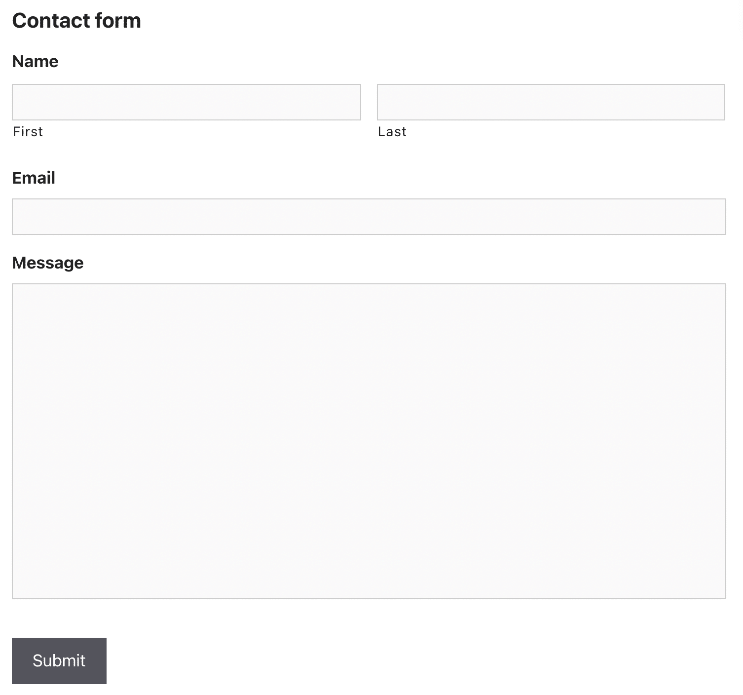 Example of a contact form with the labels above the fields.