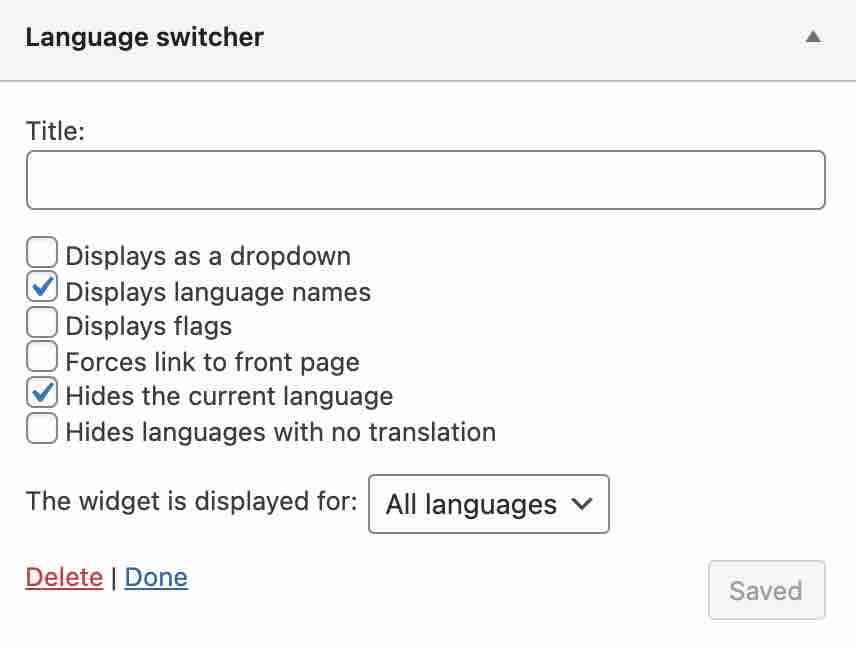 Language switcher widget on WordPress with Polylang.