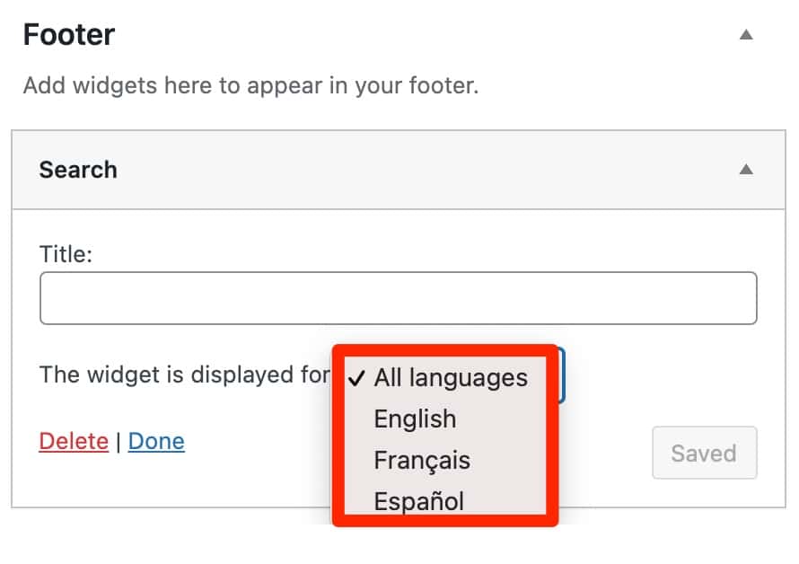 WordPress widget of all languages with Polylang.