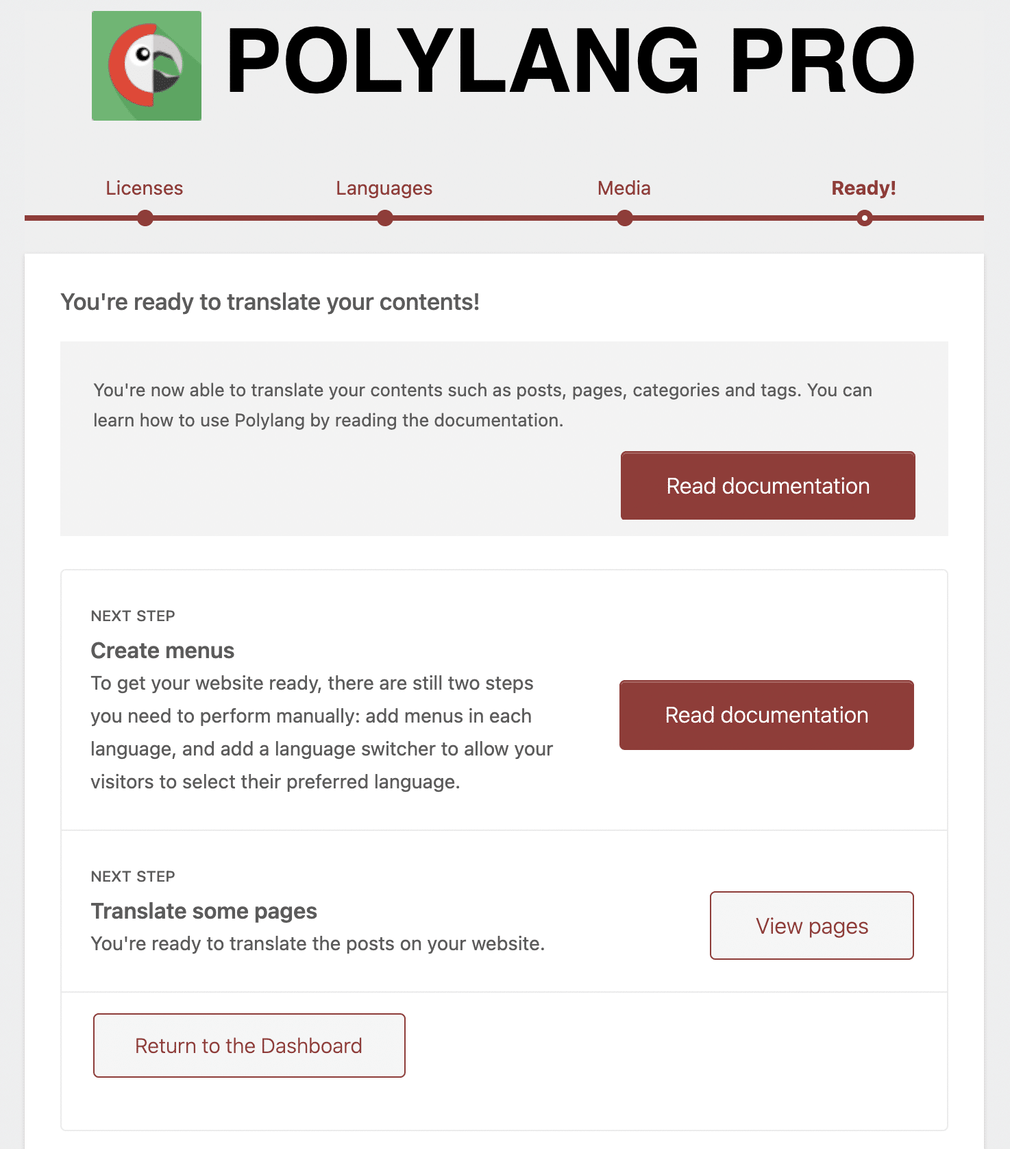 Polylang is now ready to translate your content.