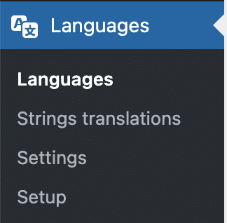 Polylang settings menu on WordPress.