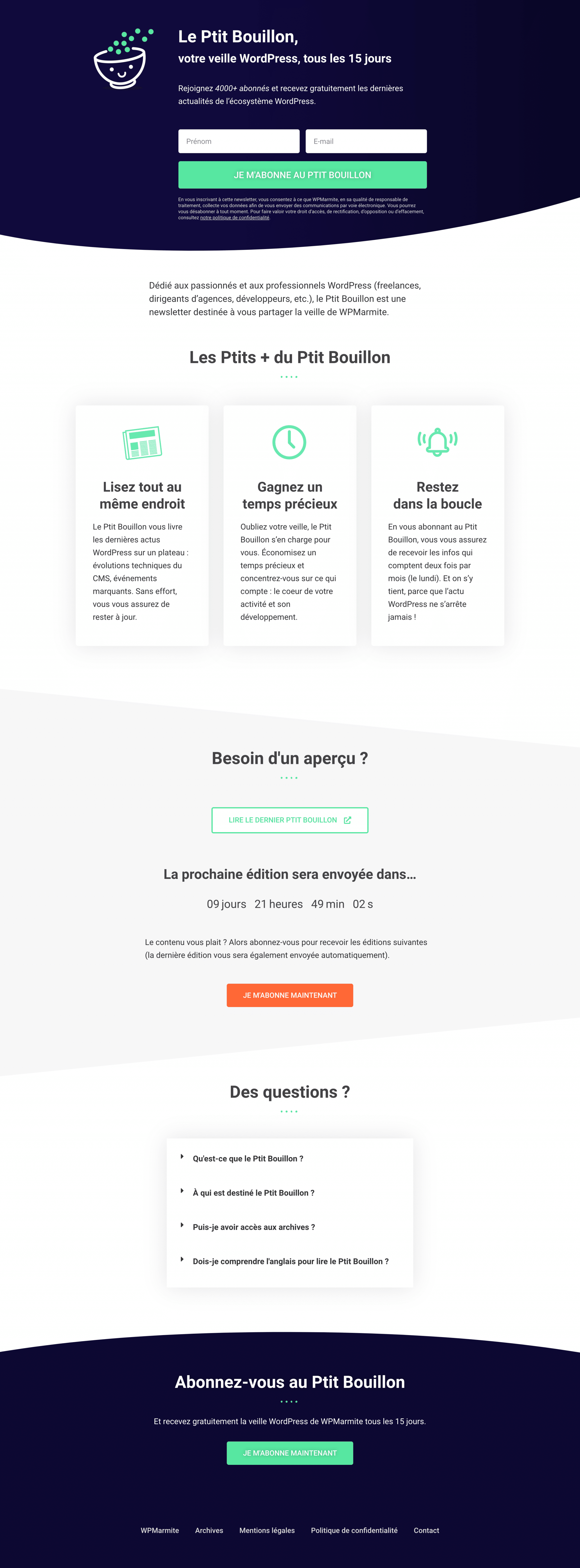 Landing Page du Ptit Bouillon de WPMarmite.
