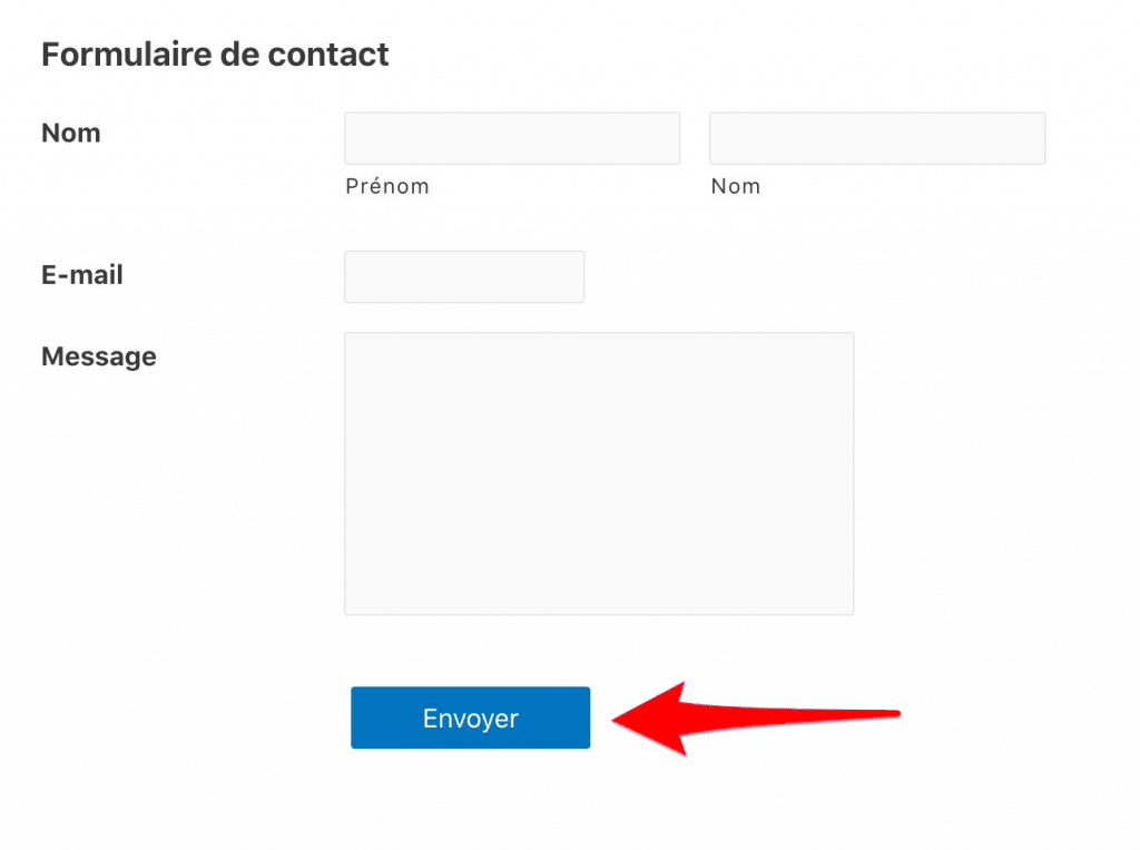 Un bouton « Envoyer » bleu dans un formulaire Gravity Forms.