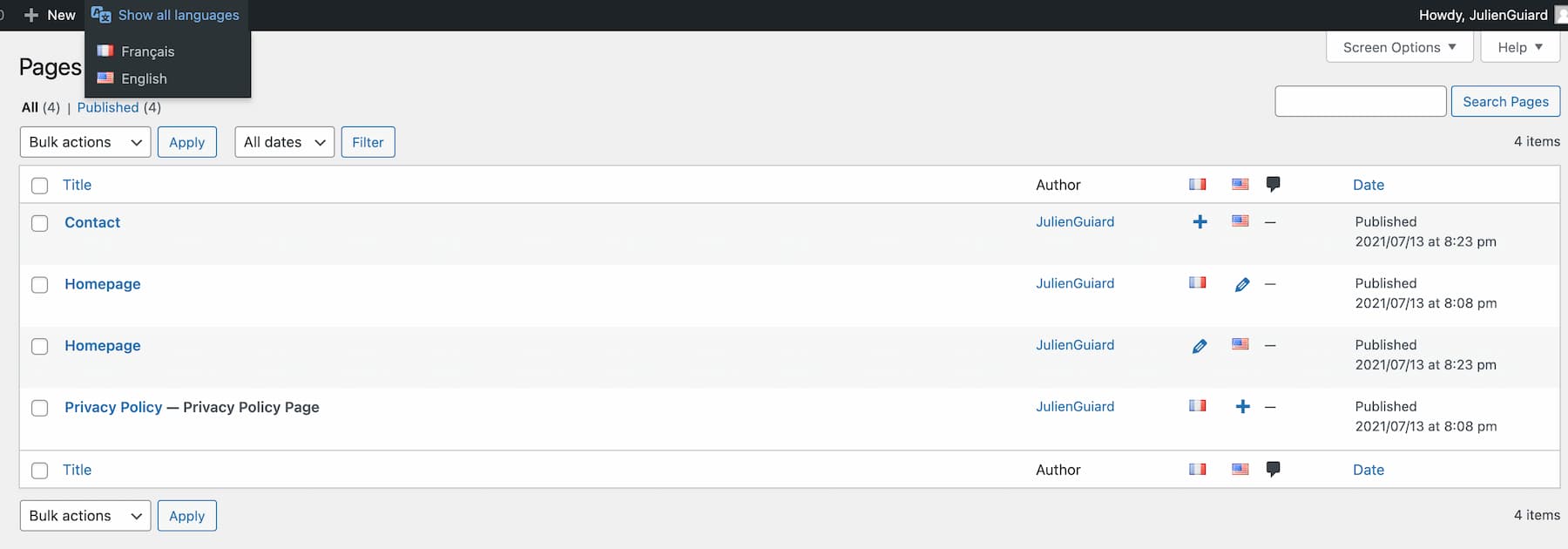Start translating and show all languages on Polylang.