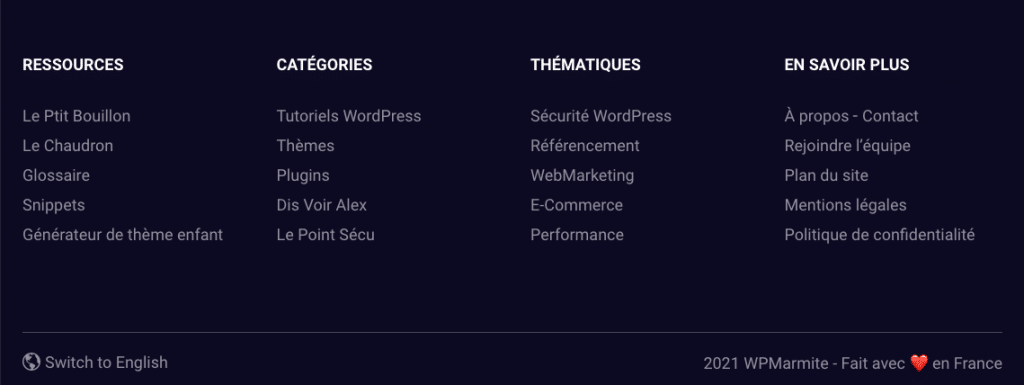 Footer du site de WPMarmite.