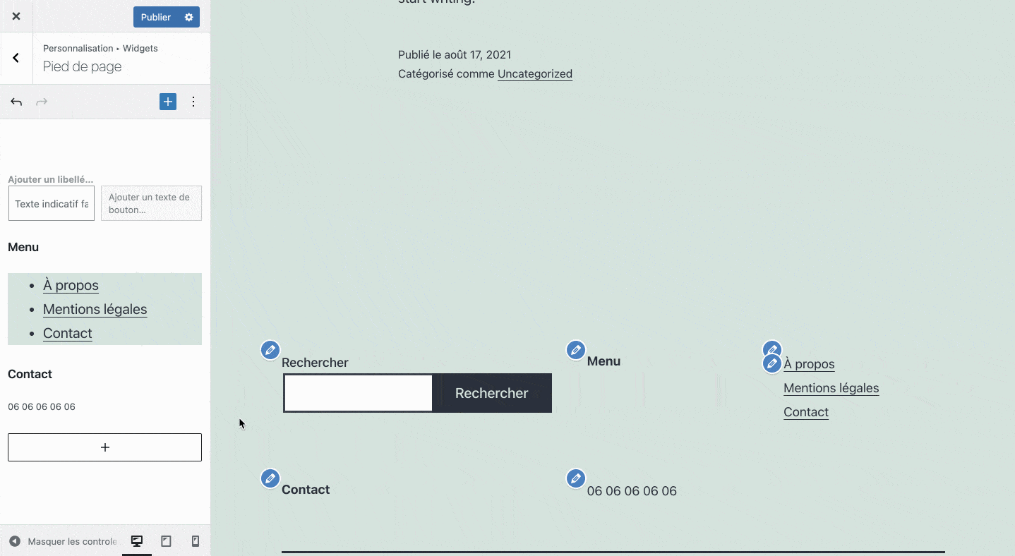 Regrouper les blocs ou les widgets WordPress entre eux permet d'obtenir l'alignement désiré.
