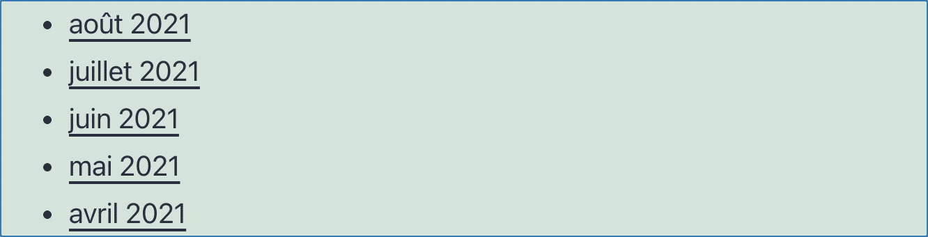 Le bloc « Widget » WordPress Archives.