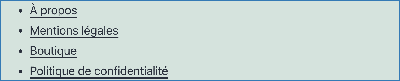 Le bloc « Widget » WordPress Liste des pages.