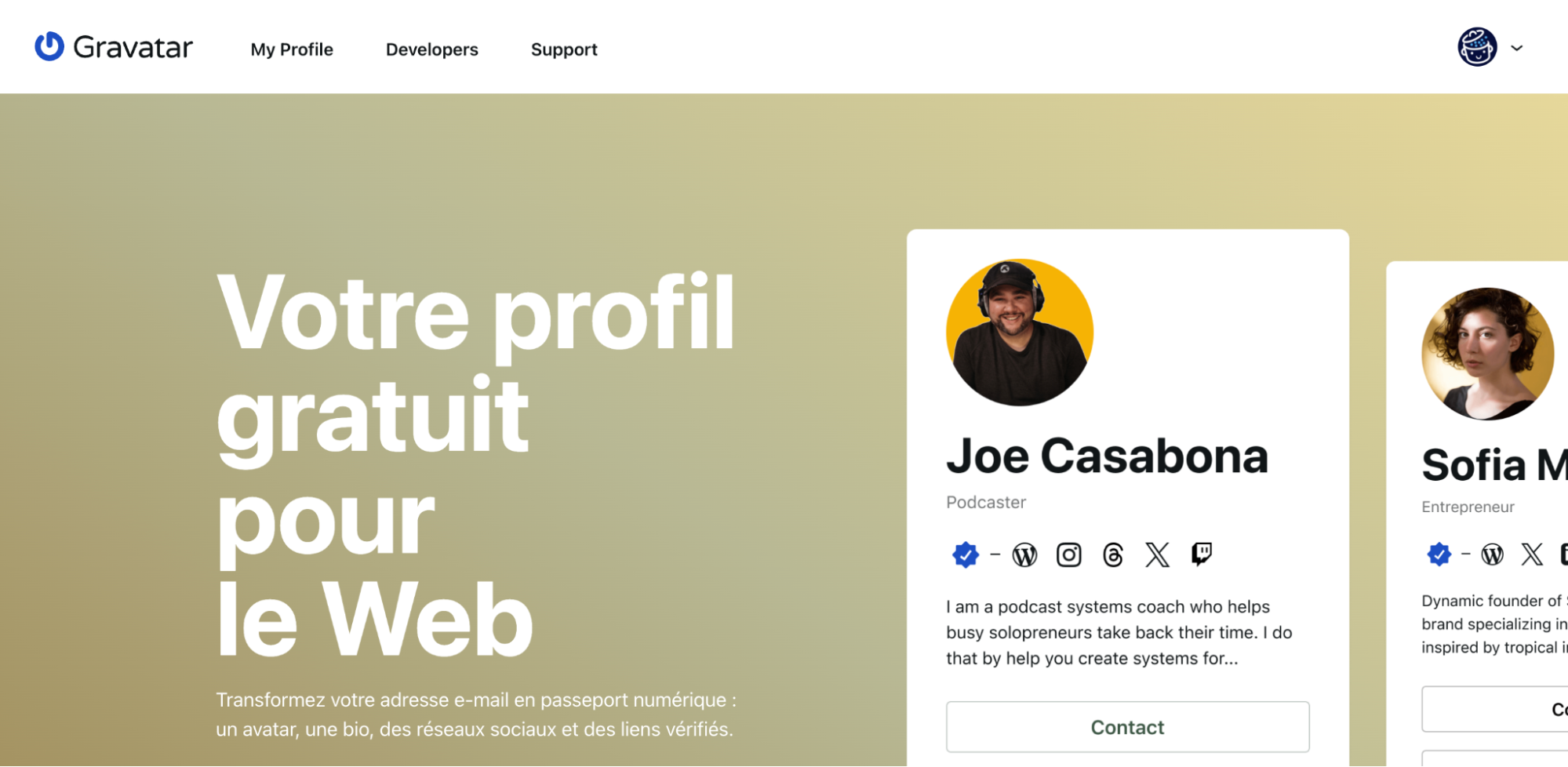 La page d'accueil de Gravatar