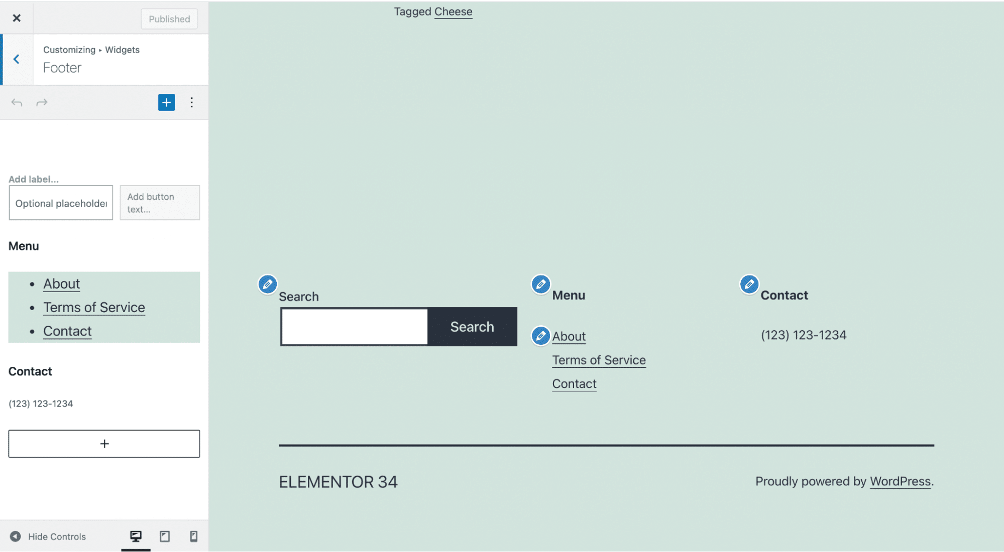 The Appearance > Customize > Widgets menu in WordPress.
