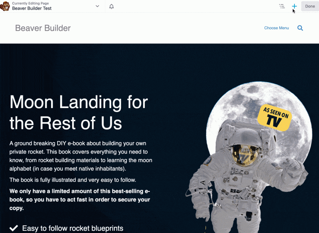 Beaver Builder's outline panel