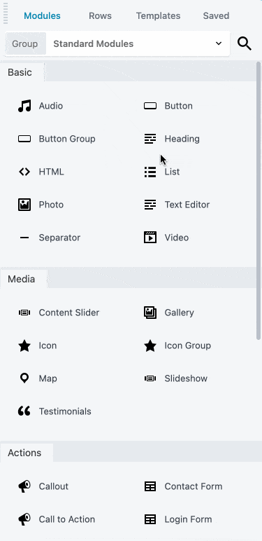 Some of Beaver Builder's modules.
