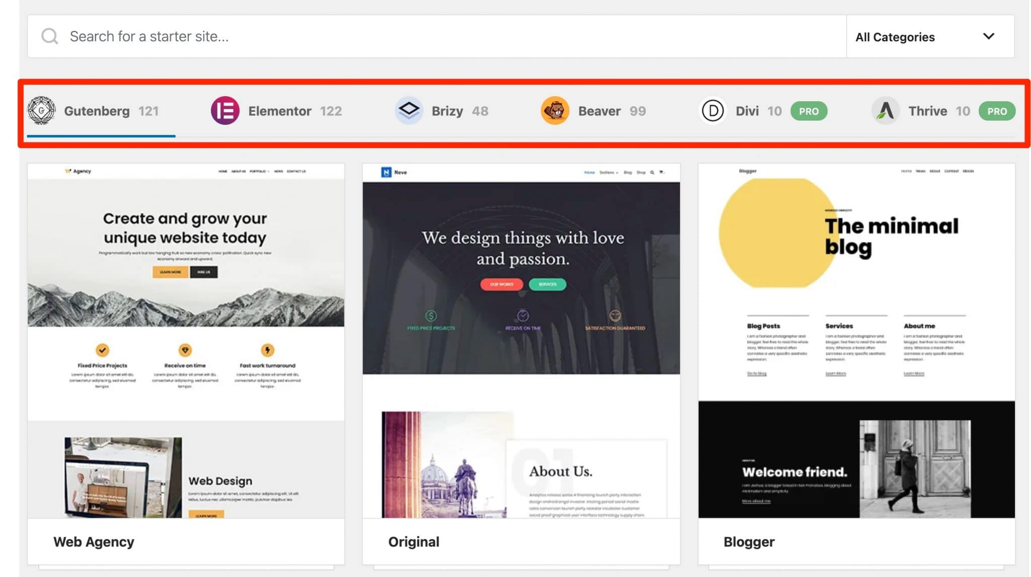 Compatibilité des Starter Sites avec Neve.