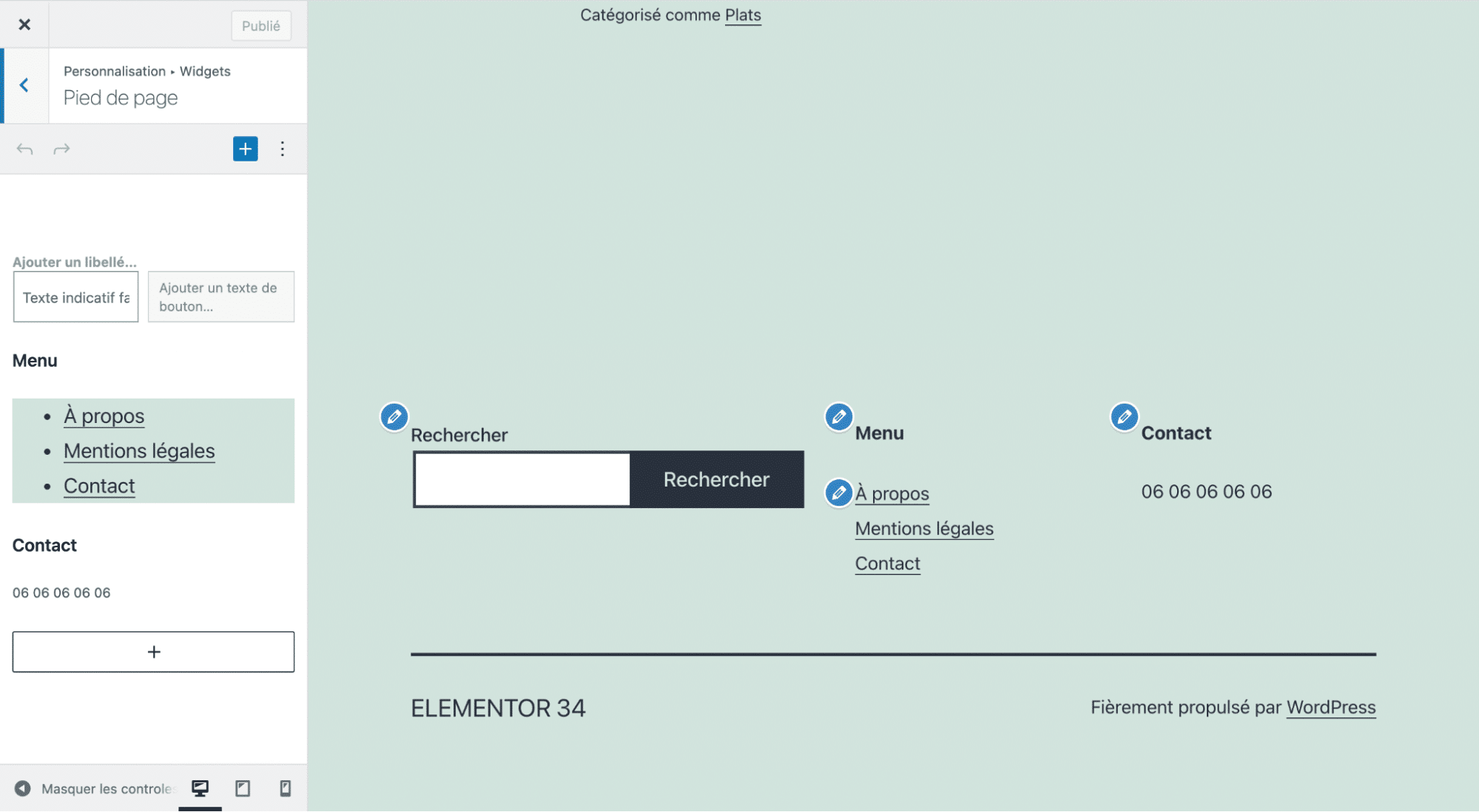 Le menu Apparence > Personnaliser > Widgets de WordPress.