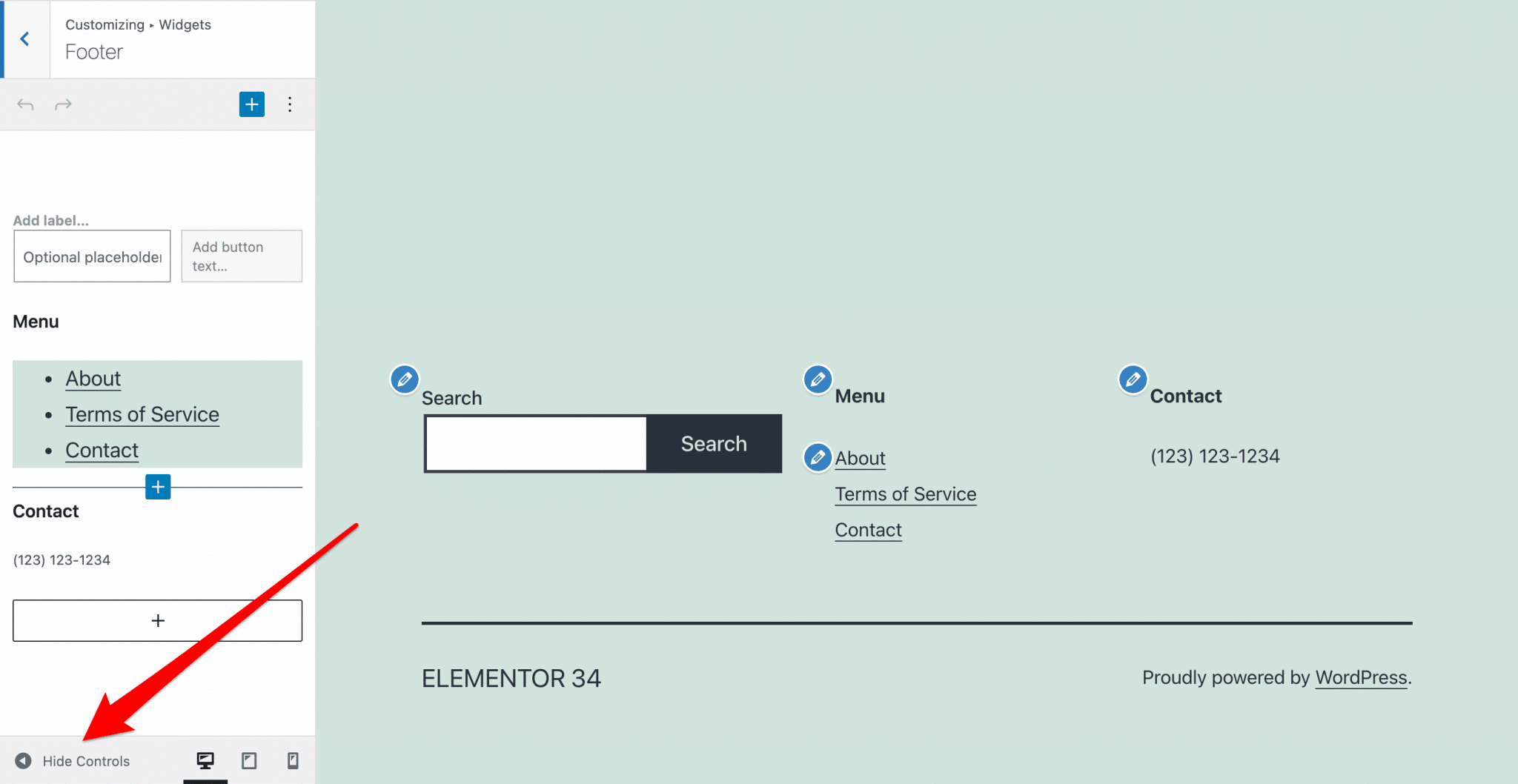 Hiding the controls allows you to have an accurate view of the WordPress widgets display from the customizer.