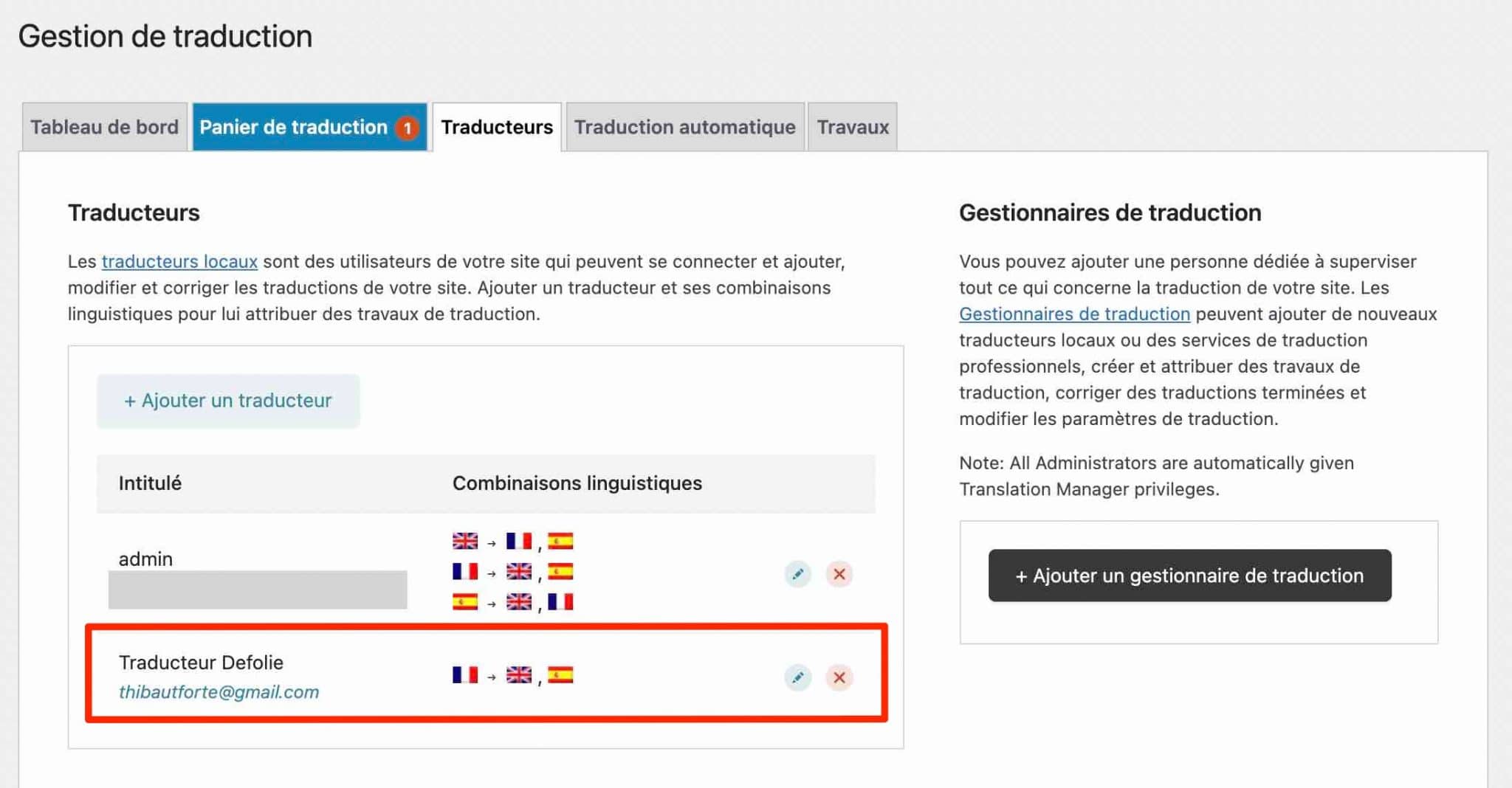 WPML permet la traduction par d'autres types d'utilisateurs.