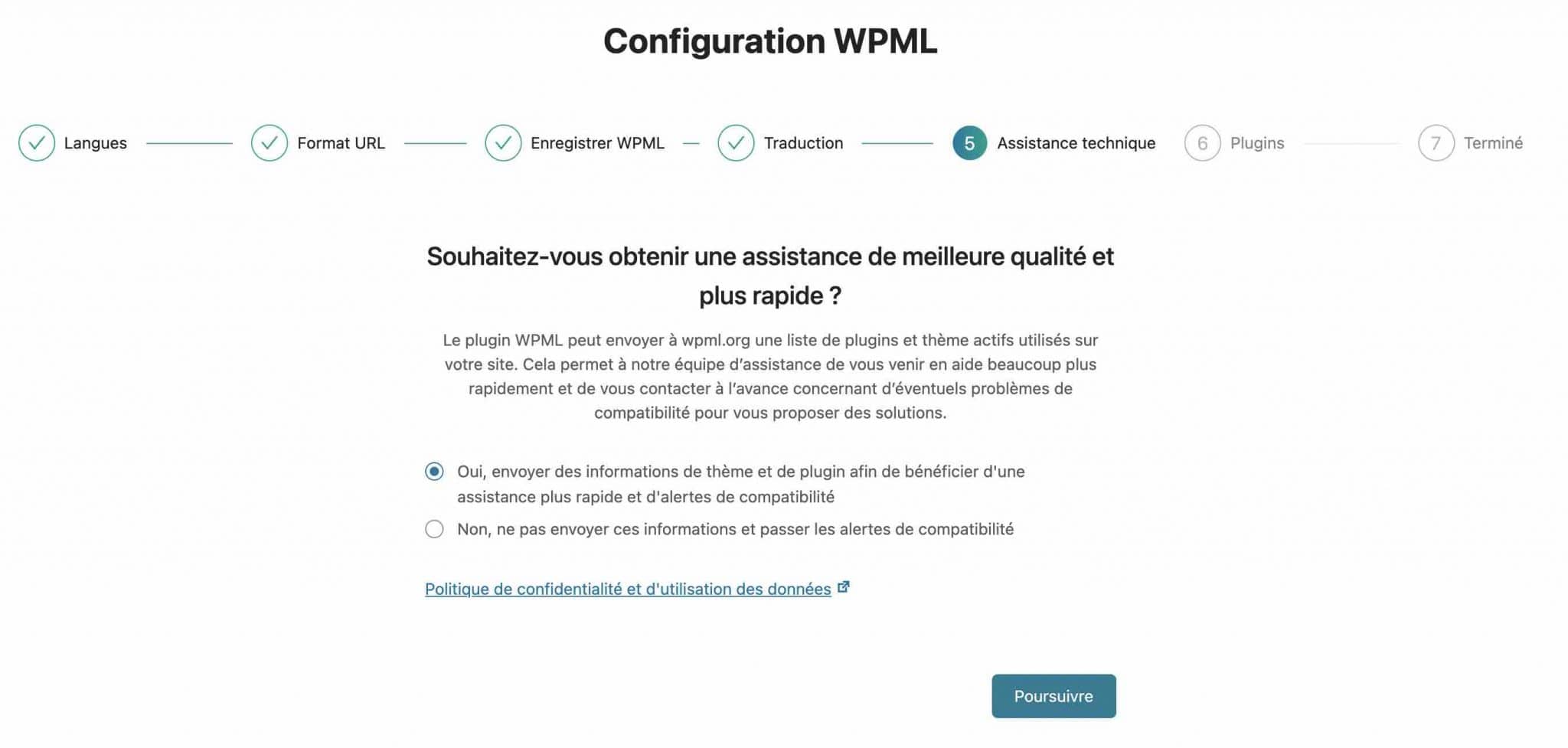 Paramétrage d'une assistance technique.
