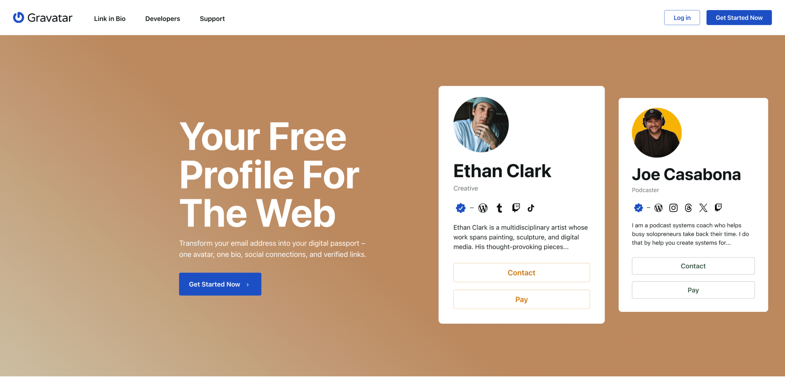 The home page of the Gravatar website.